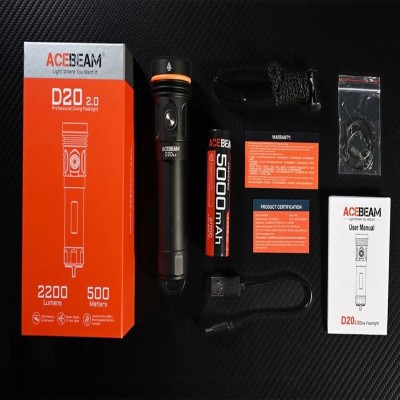 Acebeam D20 Profesyonel Dalış LED El Feneri | 2200 Lümen, 200 m Su Altı Dayanımı