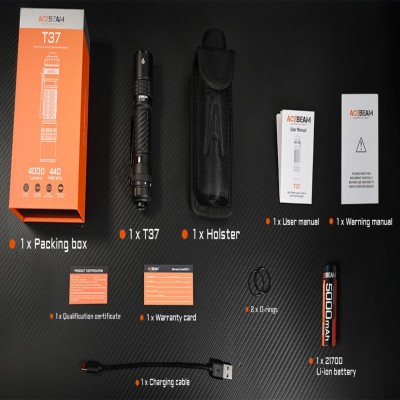 Acebeam T37 Taktik & Görev Tipi LED El Feneri | Uzun Menzilli, USB-C Bataryalı