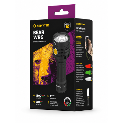 Armytek Bear WRG – 3'ü 1 Arada Beyaz / Kırmızı / Yeşil Işık Sunan Profesyonel El Feneri