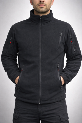 Siyah Taktik Polar Ceket – Göğüs Cepli, Nefes Alabilir, Yüksek Yaka