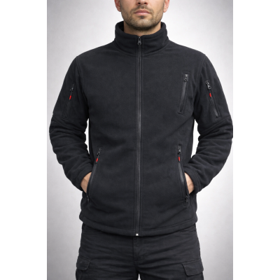 Siyah Taktik Polar Ceket – Göğüs Cepli, Nefes Alabilir, Yüksek Yaka