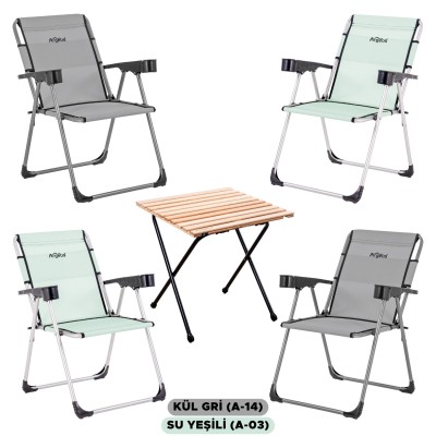 4 Adet Katlanır Kamp Sandalyesi ve Masa Seti - Rock - Kül Gri / Su Yeşili - Bardaklıklı - 140 KG 4 Adet Katlanır Kamp Sandalyesi ve Masa Seti - Rock - Kül Gri / Su Yeşili - Bardaklıklı - 140 KG