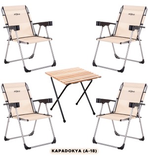 4 Adet Katlanır Kamp Sandalyesi ve Masa Seti - Rock - Kapadokya - Bardaklıklı - 140 KG