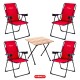 4 Adet Katlanır Kamp Sandalyesi ve Masa Seti - Rest - Kırmızı - 130 KG Taşıma
