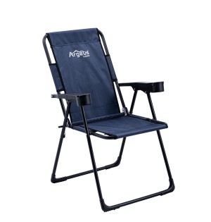 Katlanabilir Lacivert Kamp Sandalyesi Kolçaklı Bardaklıklı Dayanıklı