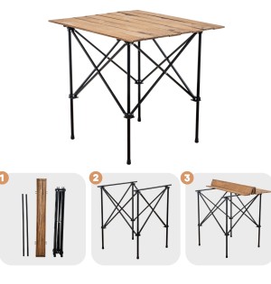 Katlanır Plaka Sistemli Ahşap Desenli Kamp Masası | Portatif Outdoor Masa