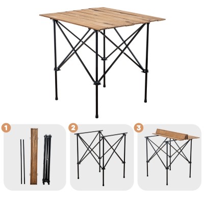 Katlanır Plaka Sistemli Ahşap Desenli Kamp Masası | Portatif Outdoor Masa