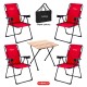 4 Adet Katlanır Kamp Sandalyesi ve Masa Seti - Rest - Taşıma Çantalı - Kırmızı - 130 KG Taşıma