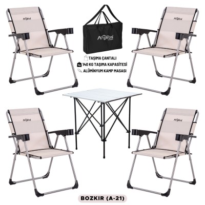 4 Adet Katlanır Kamp Sandalyesi ve Alüminyum Masa Seti - Rock Silver - Bozkır - Taşıma Çantalı 4 Adet Katlanır Kamp Sandalyesi ve Alüminyum Masa Seti - Rock Silver - Bozkır - Taşıma Çantalı
