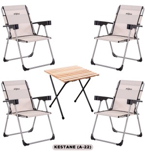 4 Adet Katlanır Kamp Sandalyesi ve Masa Seti - Rock - Kestane - Bardaklıklı - 140 KG