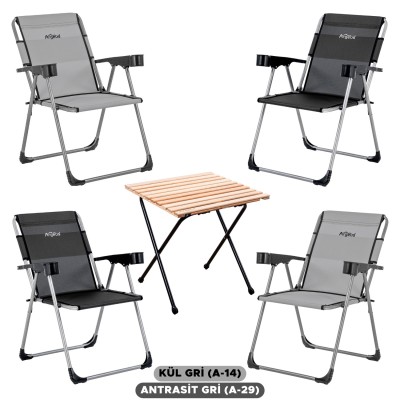4 Adet Katlanır Kamp Sandalyesi ve Masa Seti - Rock - Kül Gri / Antrasit - Bardaklıklı - 140 KG 4 Adet Katlanır Kamp Sandalyesi ve Masa Seti - Rock - Kül Gri / Antrasit - Bardaklıklı - 140 KG