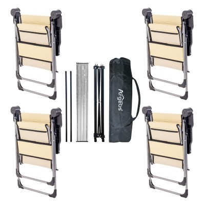 4 Adet Katlanır Kamp Sandalyesi ve Alüminyum Masa Seti - Rock Silver - Buğday - Taşıma Çantalı