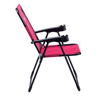 Katlanabilir Pembe Kamp Sandalyesi Kolçaklı Bardaklıklı  Dayanıklı