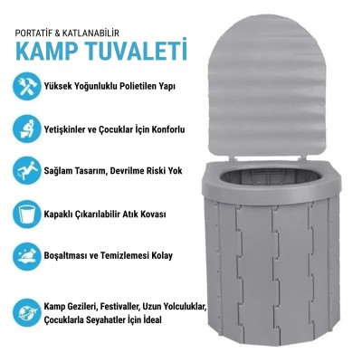 Katlanabilir Portatif Kamp Tuvaleti - Madfox Bi-Pot - Gri - 547218