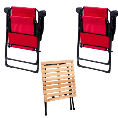 Kırmızı Kamp Sandalyesi + Katlanabilir Masa + Argeus Çantalı Outdoor Set