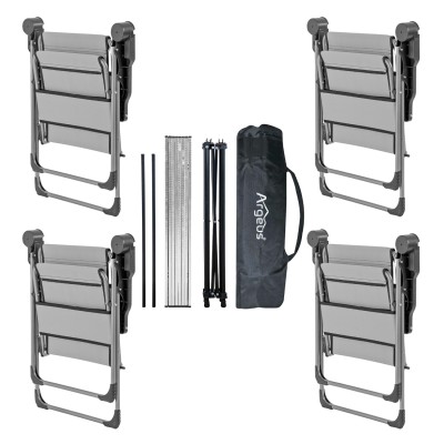 4 Adet Katlanır Kamp Sandalyesi ve Alüminyum Masa Seti - Rock Silver - Kül Gri - Taşıma Çantalı