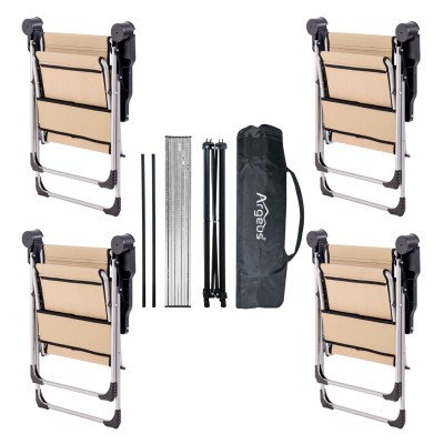 4 Adet Katlanır Kamp Sandalyesi ve Alüminyum Masa Seti - Rock Silver - Sahra - Taşıma Çantalı