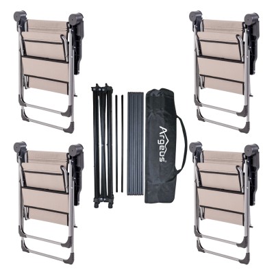 4 Adet Katlanır Kamp Sandalyesi ve Alüminyum Masa Seti - Rock Dark - Kestane - Taşıma Çantalı