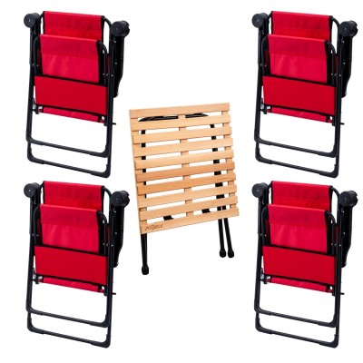 4 Adet Katlanır Kamp Sandalyesi ve Masa Seti - Rest - Kırmızı - 130 KG Taşıma