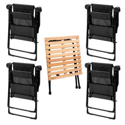 4 Adet Katlanır Kamp Sandalyesi ve Masa Seti - Rest - Taşıma Çantalı - Siyah - 130 KG Taşıma