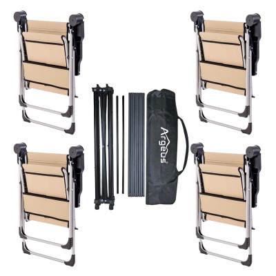 4 Adet Katlanır Kamp Sandalyesi ve Alüminyum Masa Seti - Rock Dark - Sahra - Taşıma Çantalı