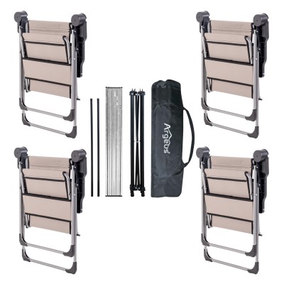 4 Adet Katlanır Kamp Sandalyesi ve Alüminyum Masa Seti - Rock Silver - Kestane - Taşıma Çantalı