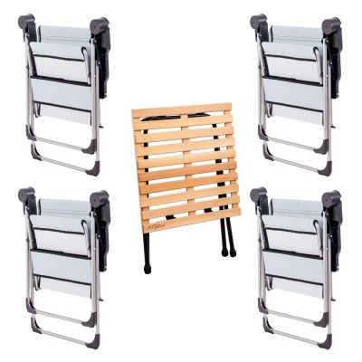 4 Adet Katlanır Kamp Sandalyesi ve Masa Seti - Rock - Turkuaz - Bardaklıklı - 140 KG