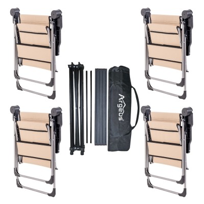 4 Adet Katlanır Kamp Sandalyesi ve Alüminyum Masa Seti - Rock Dark - Bej - Taşıma Çantalı