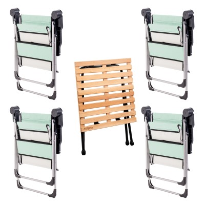 4 Adet Katlanır Kamp Sandalyesi ve Masa Seti - Rock - Su Yeşili - Bardaklıklı - 140 KG