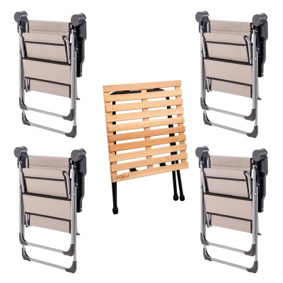 4 Adet Katlanır Kamp Sandalyesi ve Masa Seti - Rock - Kestane - Bardaklıklı - 140 KG