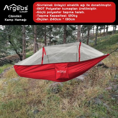 Argeus Cibinlikli Kamp Hamağı Kırmızı Argeus Cibinlikli Kamp Hamağı Kırmızı