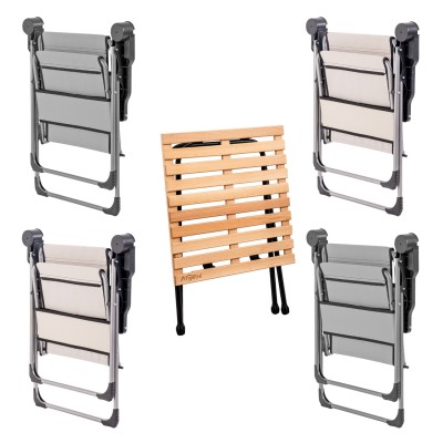 4 Adet Katlanır Kamp Sandalyesi ve Masa Seti - Rock - Kül Gri / Kestane - Bardaklıklı - 140 KG