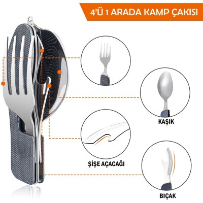 Kamp Çatal&Kaşık&Bıçak Seti - Orcamp - Siyah (OUT-1350)