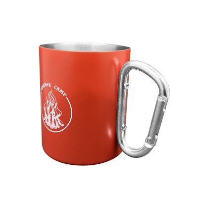 Karabina Saplı Paslanmaz Çelik Kupa Bardak - Orcamp - Kırmızı (OUT-1850)