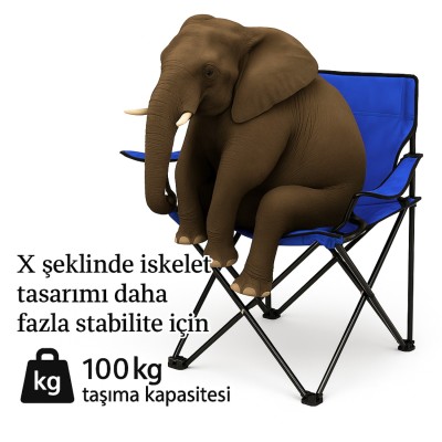 2 Adet Katlanır Kamp Sandalyesi - Piknik Plaj Sandalyesi - (DY.001) - Lacivert - Taşıma Çantalı