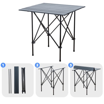 4 Adet Katlanır Kamp Sandalyesi ve Alüminyum Masa Seti - Rock Dark - Bej - Taşıma Çantalı