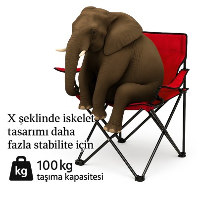 4 Adet Katlanır Kamp Sandalyesi ve Masa Seti - (DY.001) - Kırmızı/Sarı - Plaj Sandalyesi