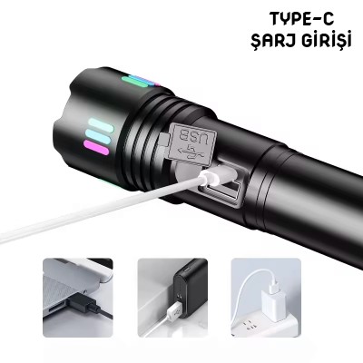 Şarj Edilebilir El Feneri - Wison - 2000 Lümen - 20 Watt - Fosforlu Kasa Şarj Edilebilir El Feneri - Wison - 2000 Lümen - 20 Watt - Fosforlu Kasa