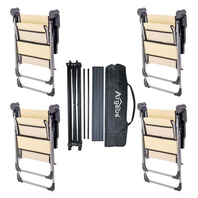 4 Adet Katlanır Kamp Sandalyesi ve Alüminyum Masa Seti - Rock Dark - Buğday - Taşıma Çantalı