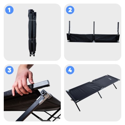 Argeus Katlanabilir Kamp Yatağı & Kampet Cepli Siyah