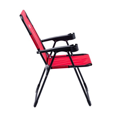 Katlanabilir Kırmızı Kamp Sandalyesi Kolçaklı Bardaklıklı Dayanıklı