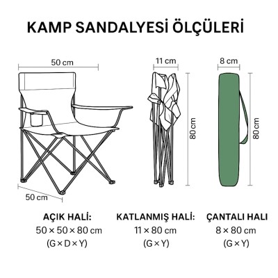 Katlanır Kamp Piknik Sandalyesi - Bardaklıklı - (DY.001) - Haki - Taşıma Çantalı Katlanır Kamp Piknik Sandalyesi - Bardaklıklı - (DY.001) - Haki - Taşıma Çantalı