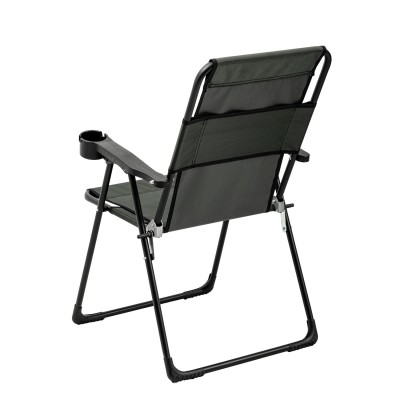 Katlanabilir Siyah Kamp Sandalyesi Kolçaklı Bardaklıklı Dayanıklı