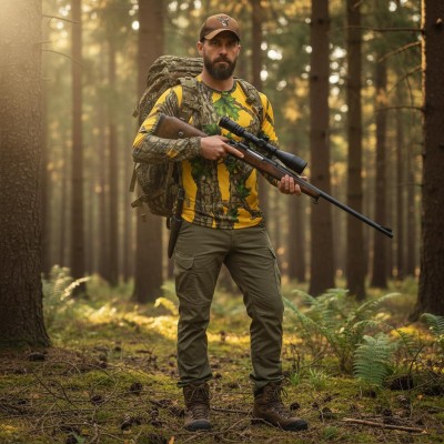 Sarı Orman Desenli Mikrofiber Sweatshirt - Avcı Sweatshirt - Hızlı Kurur