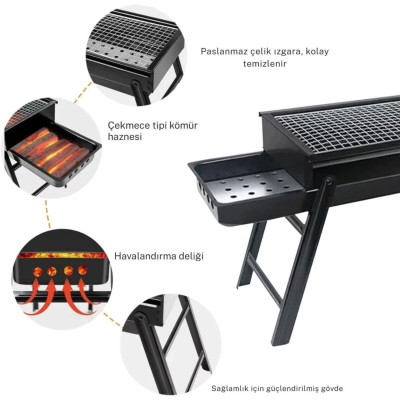 Portatif Katlanabilir Mangal - Madfox Cookout BBQ - Siyah - 547305