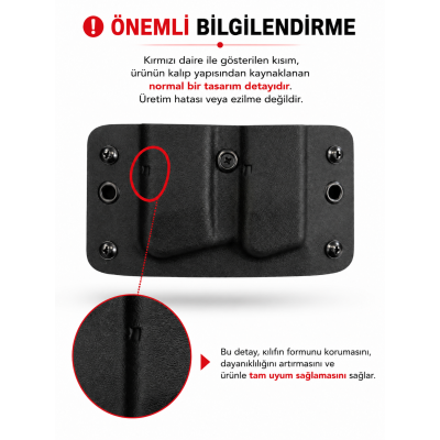 Kydex 9 mm Çiftli Şarjör Kılıfı Siyah | Dayanıklı ve Hızlı Taşıma
